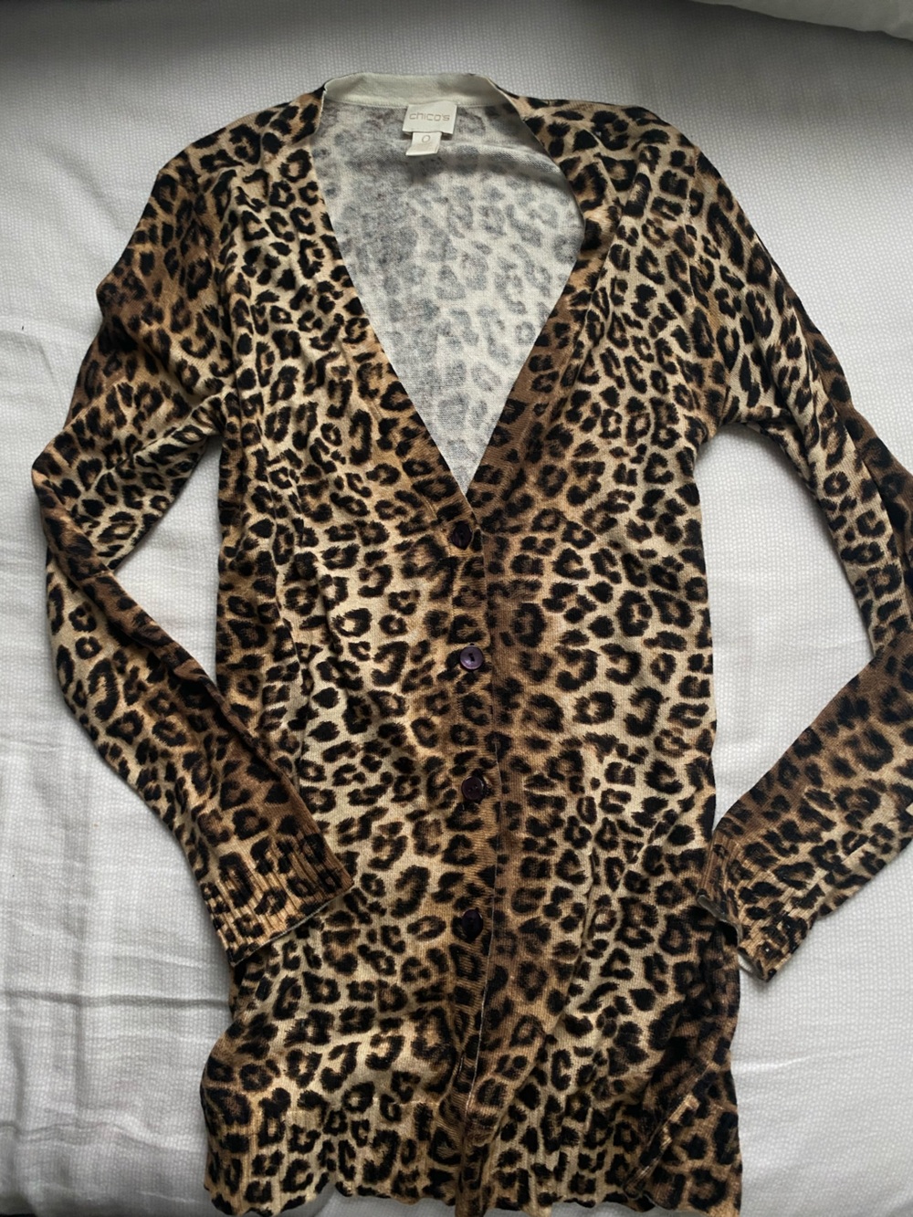 Chico's Leopard Print V-Neck Button Cardigan - Brown/Black